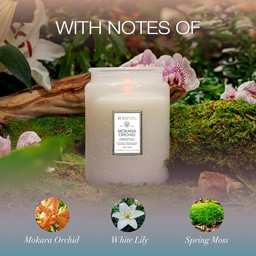 Image of Voluspa Mokara Orchid Large Scented Candle Jar 18 Oz, 100 Hr Burn | Vegan Coconut Wax Blend With Natural Wick, USA Poured Gift for Hosts, Fragrance Lovers, Relaxed Rooms & Daily Ambience Use