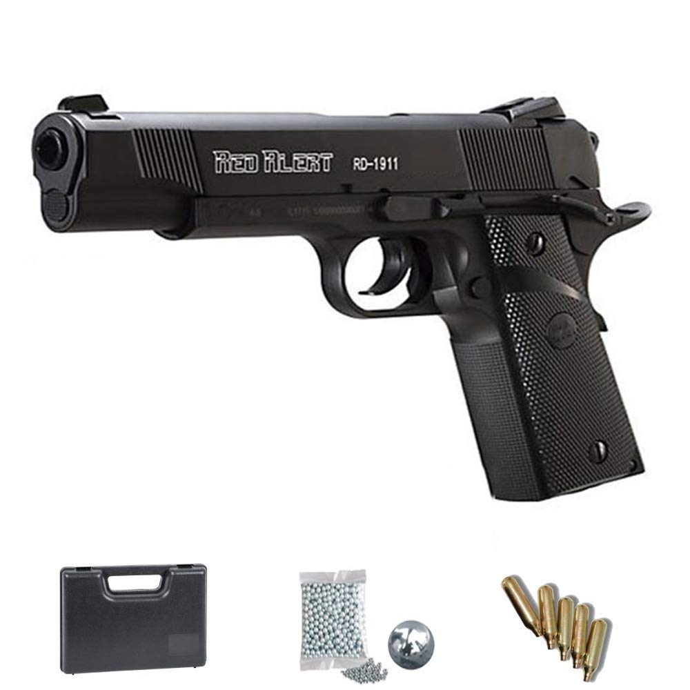 Set Gamo Red Alert RD 1911 - Pistola de Aire comprimido + maletín y Accesorios. Arma de CO2 de balines (perdigones BB's de Acero) Cal 4.5mm <3,5J