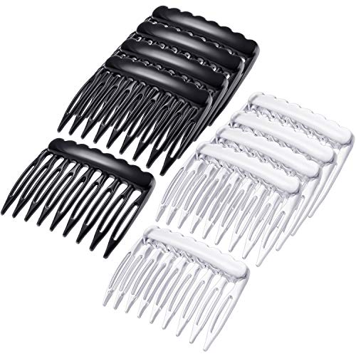 24 Pieces French Hair Side Combs Small Plastic Teeth Hair Combs Hair Clip Comb Bridal Wedding Veil Comb for Fine Hair, Black and Clear