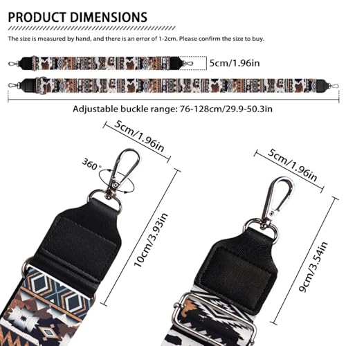 Image of Coldinair Aztec Geometric Cow Print Purse Straps Replacement Wide Crossbody Bag Strap Adjustable Wide Guitar Straps for Handbags Luggage Strap