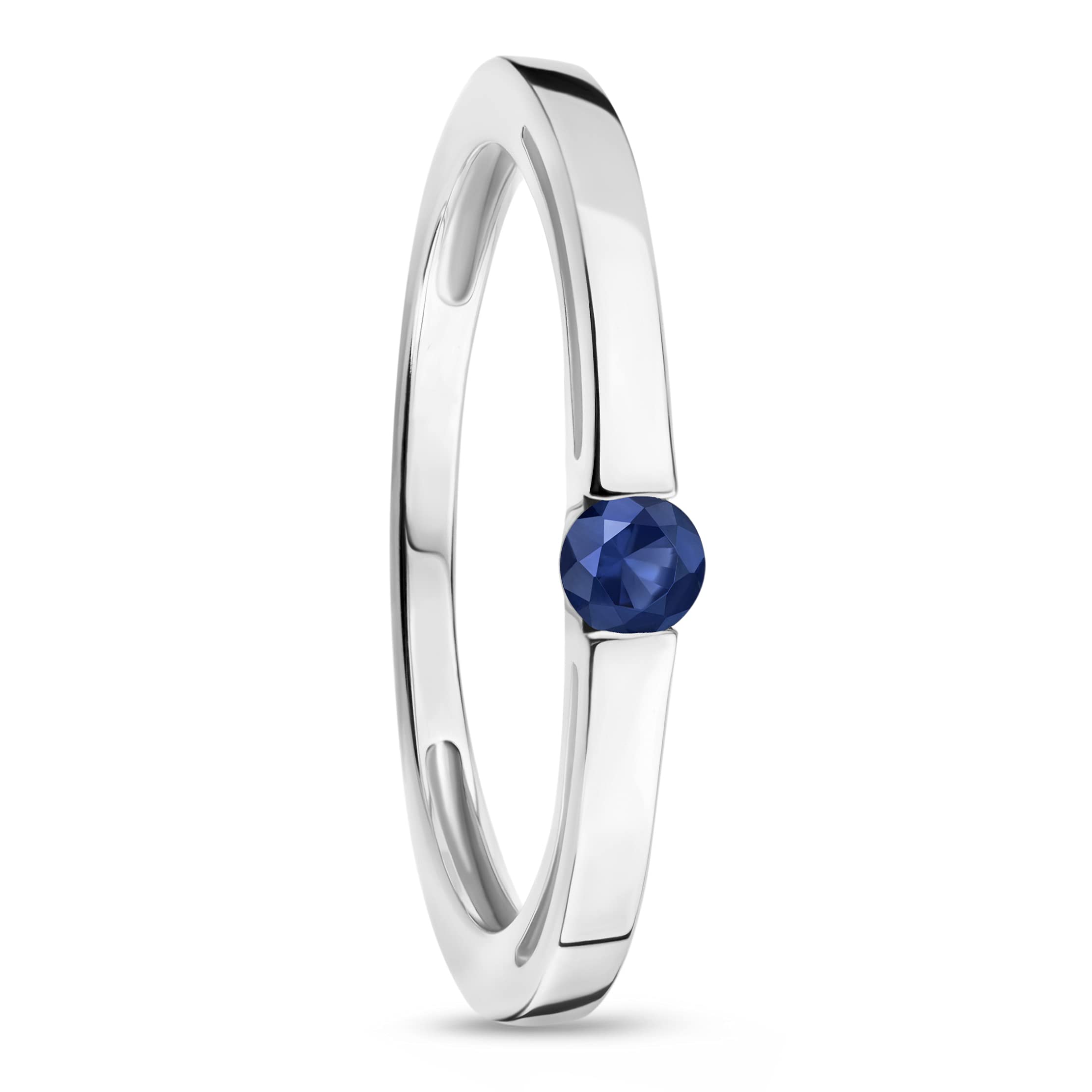 Orovi - Anillo de compromiso de oro blanco con piedra preciosa/piedra de nacimiento septiembre zafiro azul anillo de oro de 9 quilates (375)