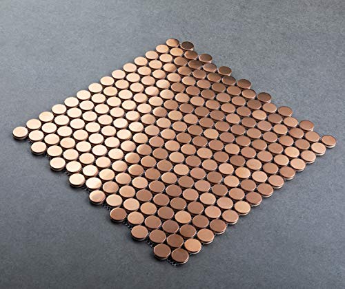 Nother 3D Kitchen Cuttable Mosaic Tile Penny Round Rose Gold Stainless Steel Metal Wall Tile For Backsplash Wall (Size: 11.8X11.8X0.23 Inches) #TOP1
