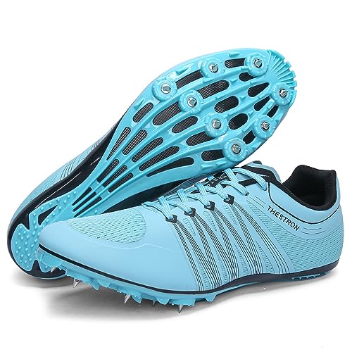 Zakey Track and Field Shoes Men Women Kids Spikes Sneakers Track Race Jumping Sneakers Girls Professional Running Nail Spikes Shoes Boy (10.5,Light Blue)