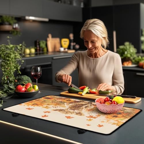 Image of Cattle Sunflower Maple Electric Stove Guard Protector Folding Ceramic Stove top Cover 30x21 Inch Heat Resistant Mat Extra Large Dish Dry Mat for Kitchen Tanksgiving Day Decorations