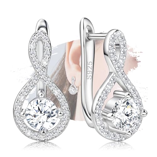 Infinity Hoop Earrings for Women Classic Sterling Silver Infinite Hoop Earrings Hypoallergenic Cubic Zirconia Twist Loop Earring for Sensitive Ears Lightweight Sparkle Jewelry Gifts