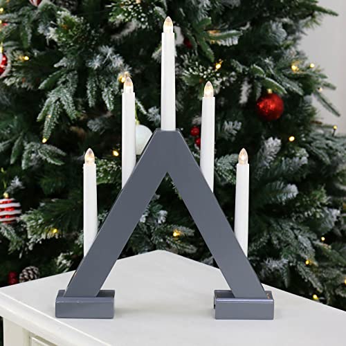 Mr Crimbo 5 Light Christmas Candle Arch Grey Wooden Decoration Bridge LED 40cm