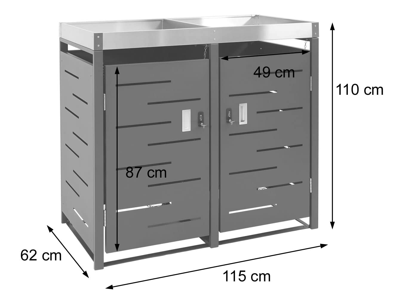 Mendler 2er-Mülltonnenverkleidung HWC-H40b 110x115x62cm Edelstahl | Mülltonnenbox, Pflanzkasten, Metall-Kombi, 39kg, erweiterbar
