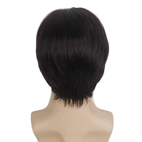 Miniatura 7 de REEWES - Peluca de parte media para hombre, peluca corta y rizada completa con flequillo barrido lateral, sintética natural para uso diario,