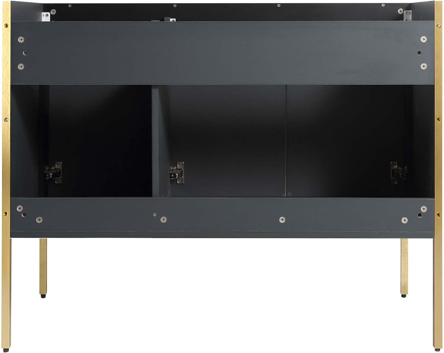 Fine Fixtures Oakville 42 Inch Bathroom Vanity with Sink, Onyx Gray with White Ceramic Sink - Satin Brass Hardware | Elegant Bathroom Vanities for Modern Homes