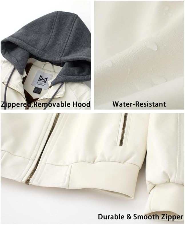 GGleaf Women's Faux Leather Jacket Waterproof Motorcycle Bomber Jacket Vintage PU Moto Biker Coat - Image 6