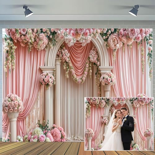 Fondo fotográfico de tela 10X8FT rosa floral para eventos miniatura 1