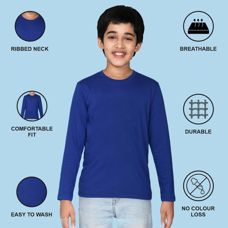 Image of Nusyl Boys Solid Cotton Blend Tshirts - Soft & Comfortable Full-Sleeves T-Shirts | Casual Wear for Kids & Teen Boys | Full Sleeves T-Shirts |- NUBCTSF001-PO2-1