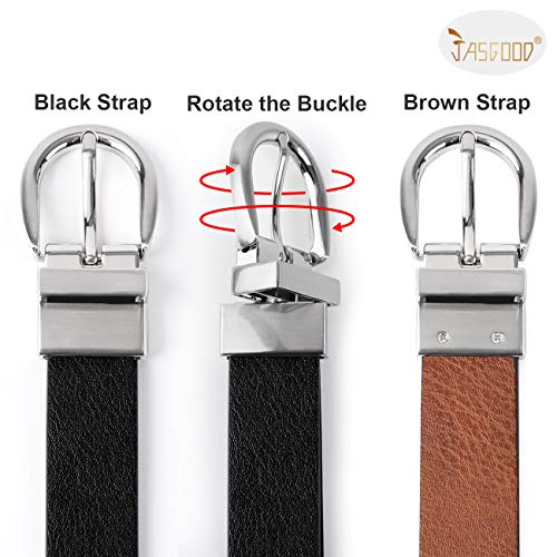JASGOOD Kid Boy's Reversible Belt, kids Leather Casual Dress Belt for Jeans Pants with Alloy Buckle，Black/Brown2