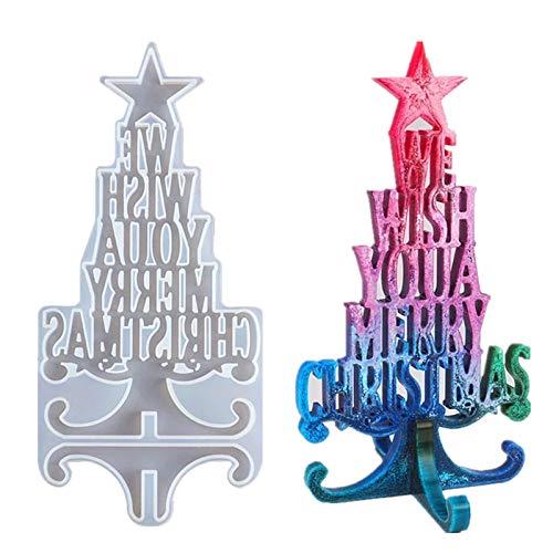 Christmas Resin Mold We Wish You A Merry Christmas Silicone Mould Christmas Tree Letter Crystal Epoxy Resin Mold for Xmas Gift Home Decoration (We Wish You A Merry Xmas Molds)