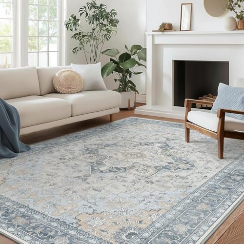 BEIMO Area Rug 9x12 Machine Washable Vintage Distressed Print Blue