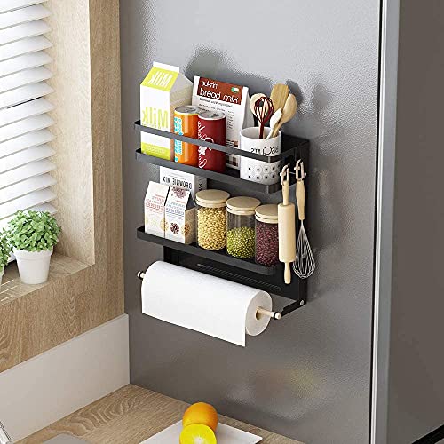 Kühlschrank Regal Hängeregal für Kühlschrank Magnet Gewürzregal mit Ablage Küchenregal Küchen Organizer Aufbewahrung Schwarz Cover