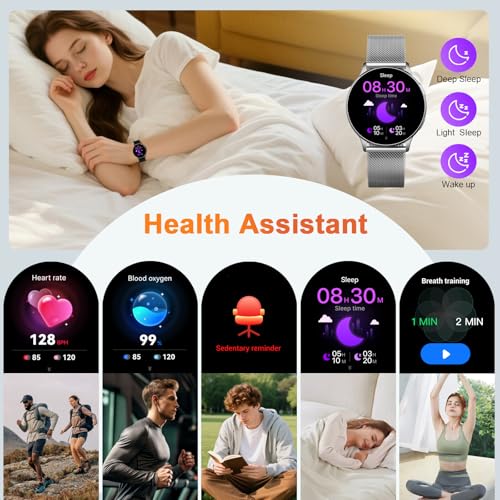 Image of Jugeman Smart Watch for Women, Womens Watch with 24 /7 Health Tracking, Bluetooth Calls, Step Heart Rate Sleep Monitor, IP68 Waterproof Wrist Smartwatch for Work Sports, Gift for Women (Silver)