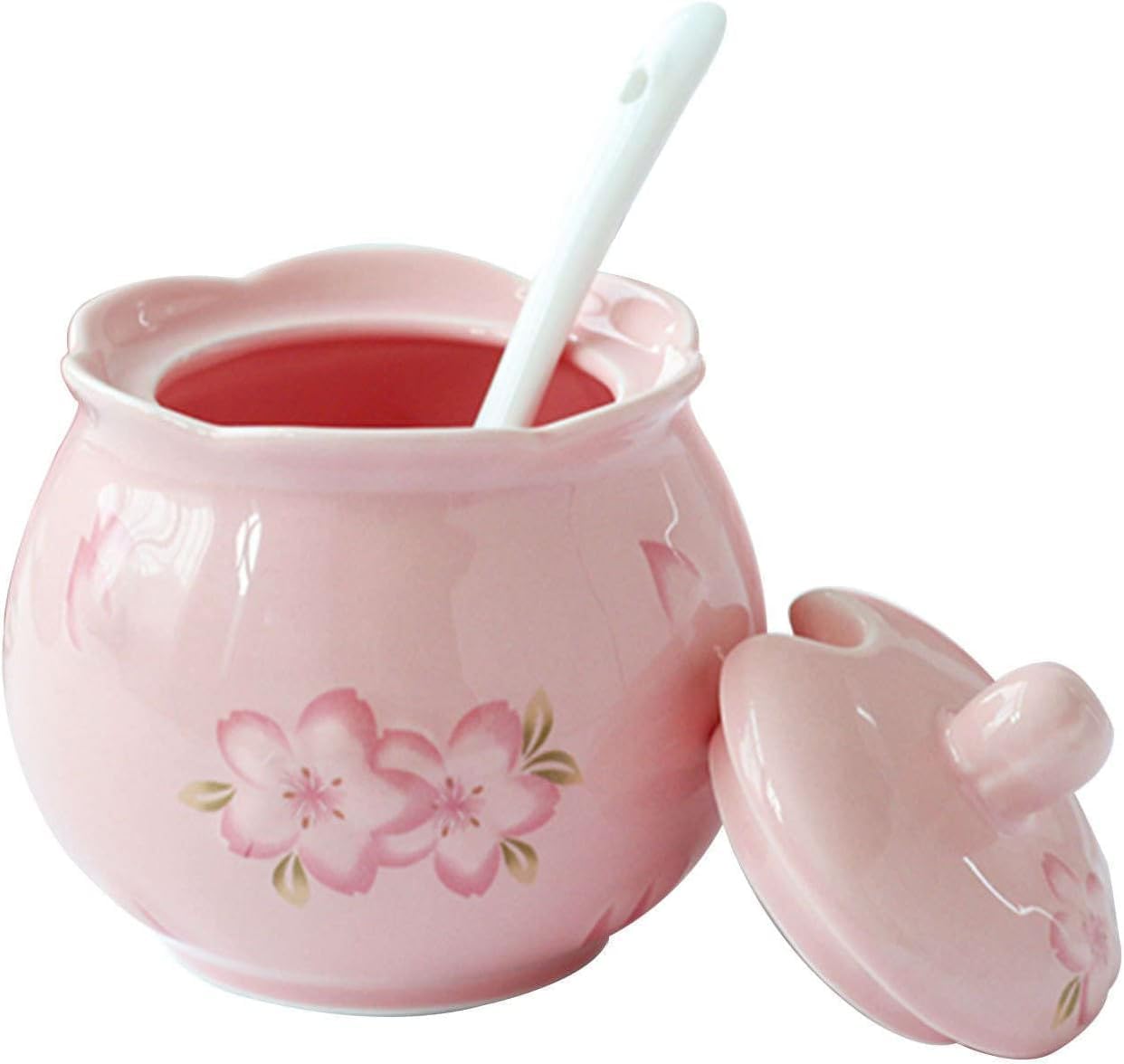 Sugar bowlCeramic Sugar Bowl with Lid and Milk Jug Cream and Sugar Pot Creamer Jug Sugar Jar Coffee Serving Set Cream Pitcher-Pink-Milk Jug & Sugar Bowl,Roze