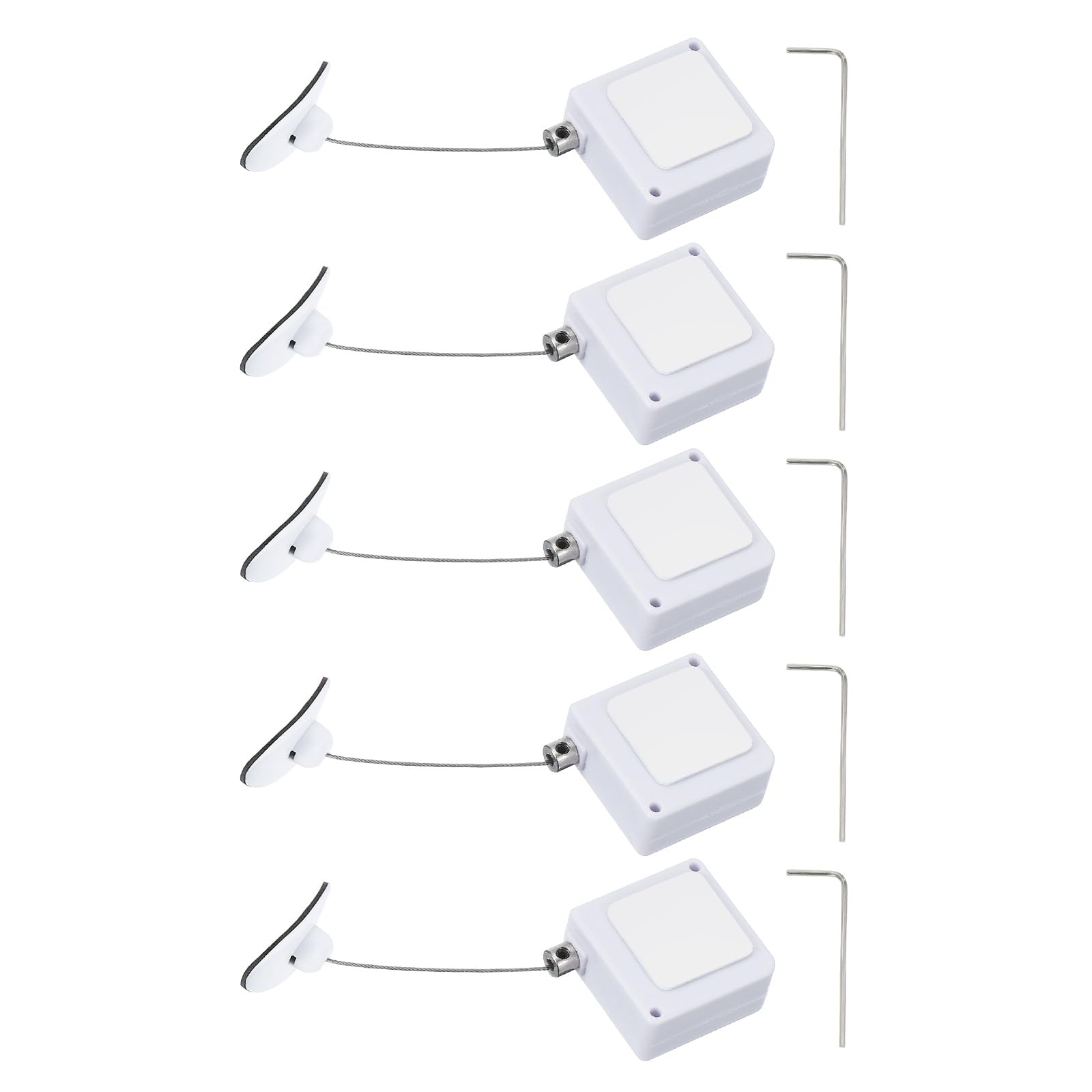 PATIKIL Retractable Remote Control Cable Tether (3.3ft / 1M, White)(5 Set) Square Remote Control Security Lanyard Lock Adjustable Locking Leash with Plastic Cap, Suit for - TVs/Tablets