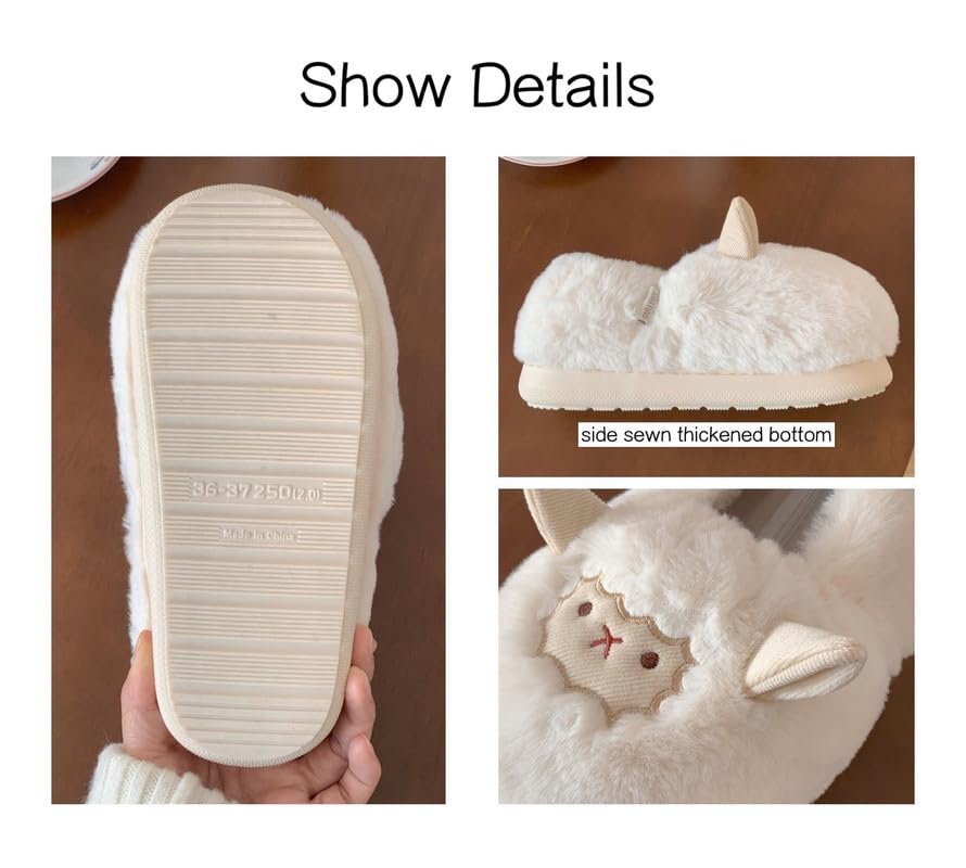 Lamb Furry Slippers Fuzzy House Slippers Women Girls Indoor Fluffy Slippers Cute Animal Slippers Winter Plush Slippers2