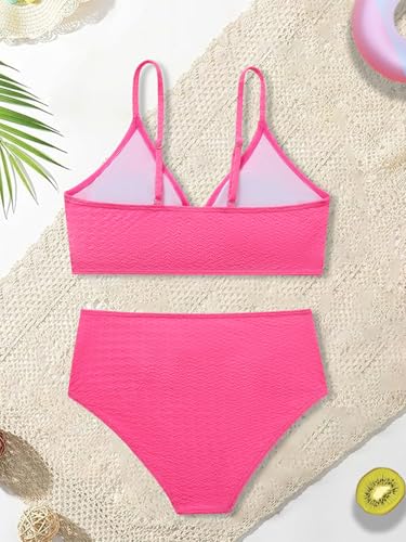 Image of Girls Swimsuit Solid Bathing Suit 2 Piece Twist Cross Adjustable Straps Soft Lining Bikini for Teen Girls with Chest Pad