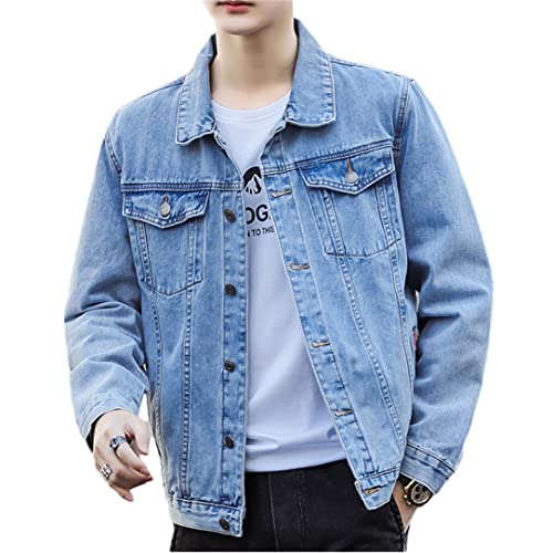 Veste en jean pour homme coton bleu délavé style rétro classique