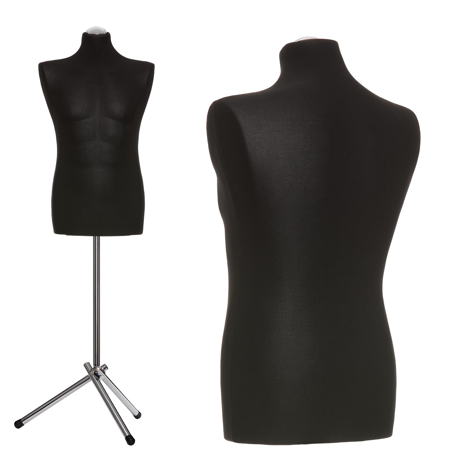 Schneiderpuppe männlich Größe 50/52, Überzug schwarz, Dreibein + Kappe Chrom