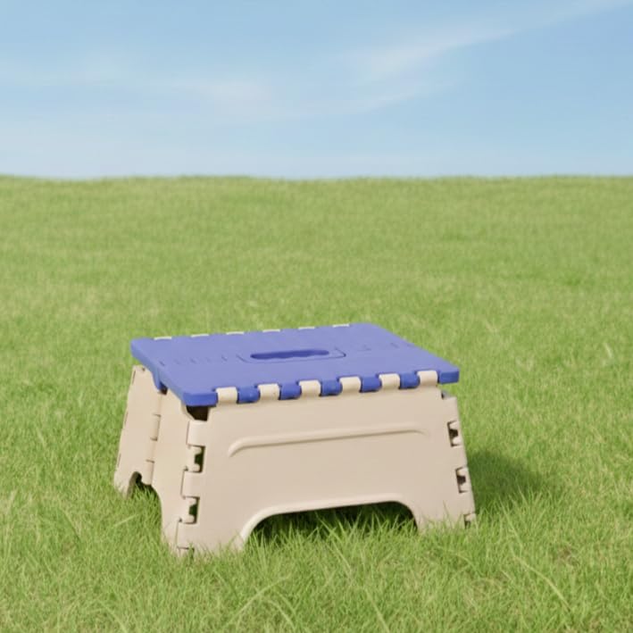 Image of U-MAX 7 Inch Folding Stool - Compact, Portable Step Stool for Kids & Adults, Lightweight Plastic Design, Slip-Resistant, Ideal for Kitchen, Bathroom, Camping & Travel (Blue / 7 inch)