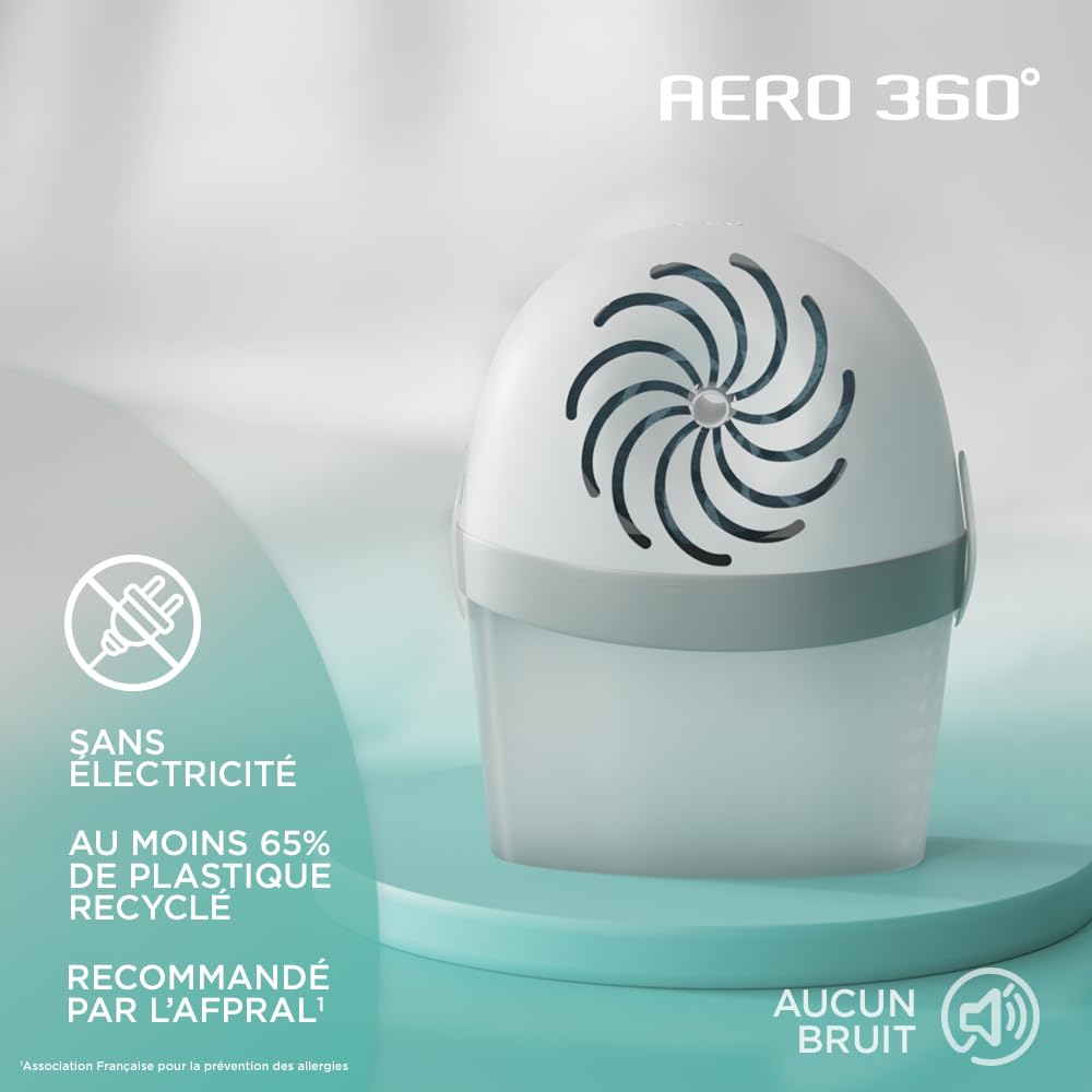 Rubson – Lot de 2 absorbeurs d'humidité AERO 360° Pure (2 appareils + 2 recharges) – Assainisseurs et déshumidificateurs d’air pour pièces de 20 m² – Recommandé par l'AFPRAL