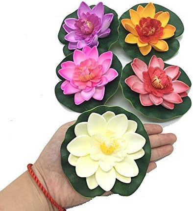 Pomeat 5 Pcs Floating Artificial Lotus Flowers Decor Floating Pond Decor Water Lily Home Decoration