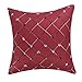 Famibay Square Modern Diamonds Shape Throw Pillow Case Geometric Chain Embroidered Cushion Cover 18 x 18 - Pillow cover Decorative (Color Red)
