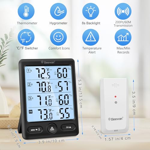 Geevon Wireless Hygrometer 3 Sensors