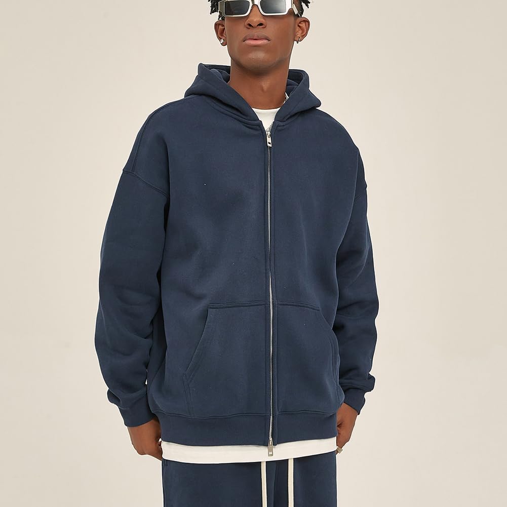 VFIVE UNFOUR Solid Color Zip Up Hoodies Men Winter Cotton Hooded Jacket Fashion Outwear Coat