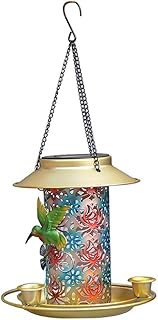 Solar Bird Feeder Light Outdoors Hanging Wild Bird Feeders with Water Cups Metal Seed Tray LED Lighting for Yard Solar Bird Feeders for Outside Wild Birds Solar Bird Feeder Light for Outdoors Hanging
