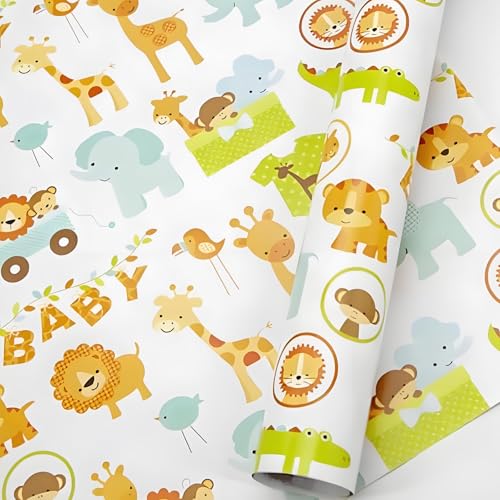 4 Sheets Baby Wrapping Paper Baby Shower Wrapping Paper for Boy or Girl Perfect for 1st Birthday Christening New Baby Gifts Gift Wrap Paper Bag (Gift-Wrap-Paper-1)