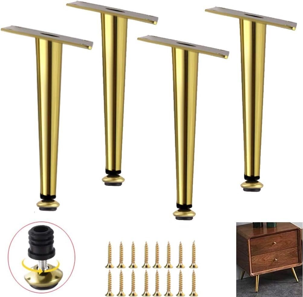 Rhllvj Oblique 4 Metal Furniture Legs, Iron Table Legs, Gold Sofa Replacement Legs, Tv Stand Legs, Coffee Table Legs, Tapered (Straight 25.5Cm)(,25.5Cm)