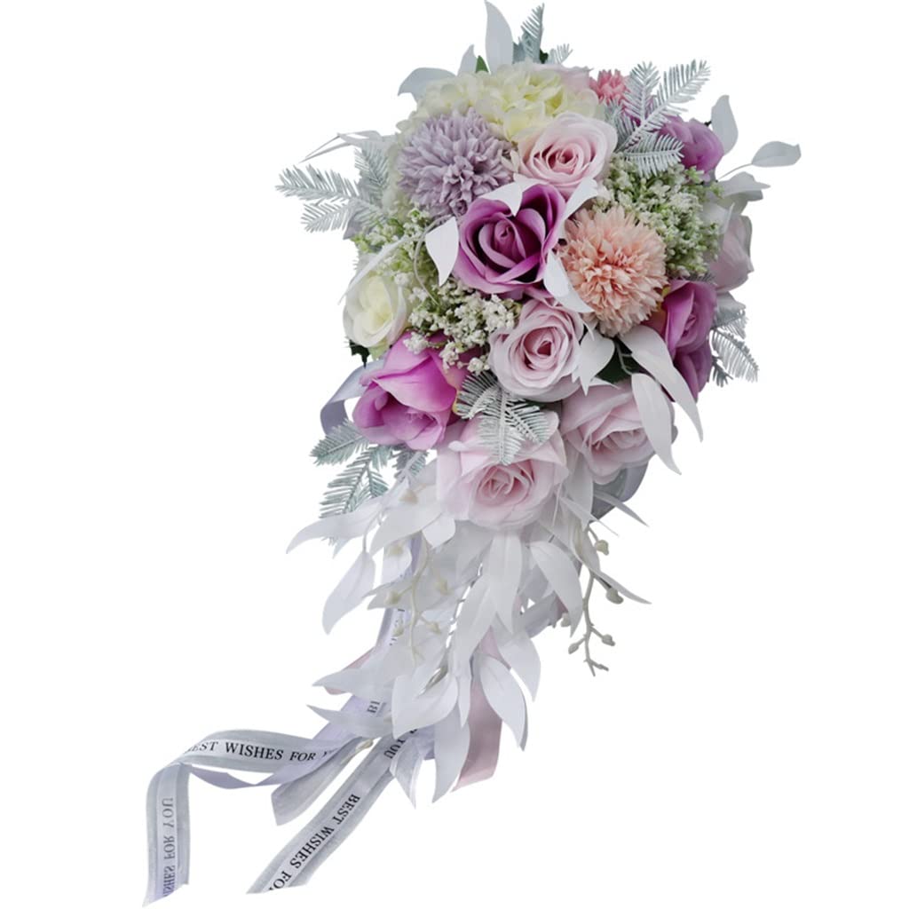 Bouquet de mariée en cascade rose tendre et violet JFDBGU pour cérémonie de mariage
