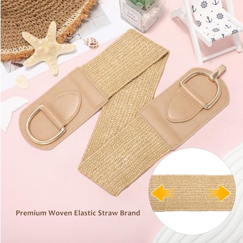 VONMELLI Straw Woven Elastic Belt for Women Dress, Stretchy Boho Rattan Braided Belt Wide Raffia Waist Belts3