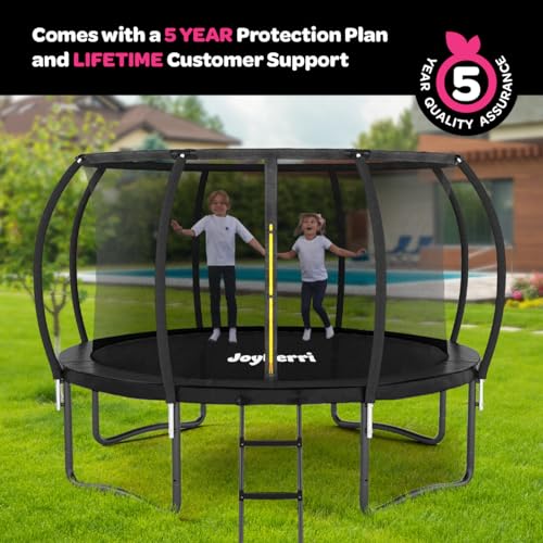 Image of JoyBerri Upsurge Trampoline Outdoor - ASTM Certified Safe 8Ft 10Ft 12Ft 14Ft 15Ft 16Ft Recreational Trampoline for Kids and Adults. Anti-Rust Coating with Enclosure Net, Ladder, Sprinkler & LED Lights