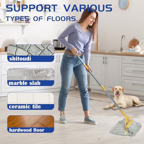 Image of Commercial Cotton Mop | Heavy-Duty Industrial Mop | 2 Replacement Heads | 152cm Stainless Steel Handle | Professional Institutional Cleaning (B)