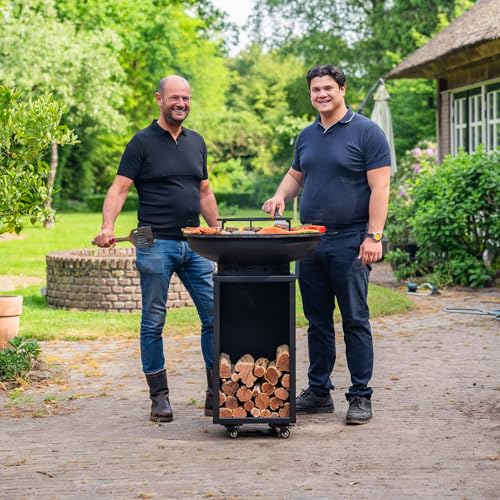 Barbacoa Camarada Blackline 2.0 - Barbacoa con atizador de madera y almacenamiento de madera (diámetro de 70 cm)