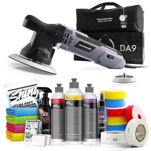 Poliermaschinen Set: chemicalworkz DA9 Exzenter Poliermaschine + Koch Chemie Politur Set + Royal Pads Premium Polierpads + Dr. Wack Versiegelung für Lack + Zubehör | 20-teilig