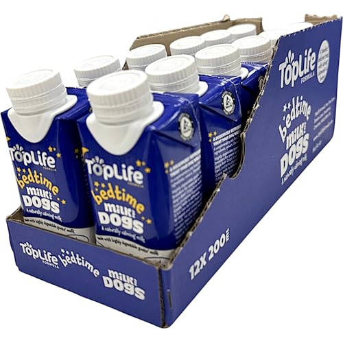TopLife Bedtime Calming Milk for Dogs - Keeps Dogs Hydrated - Chamomile & Honey Goats Milk 12 x 200ml