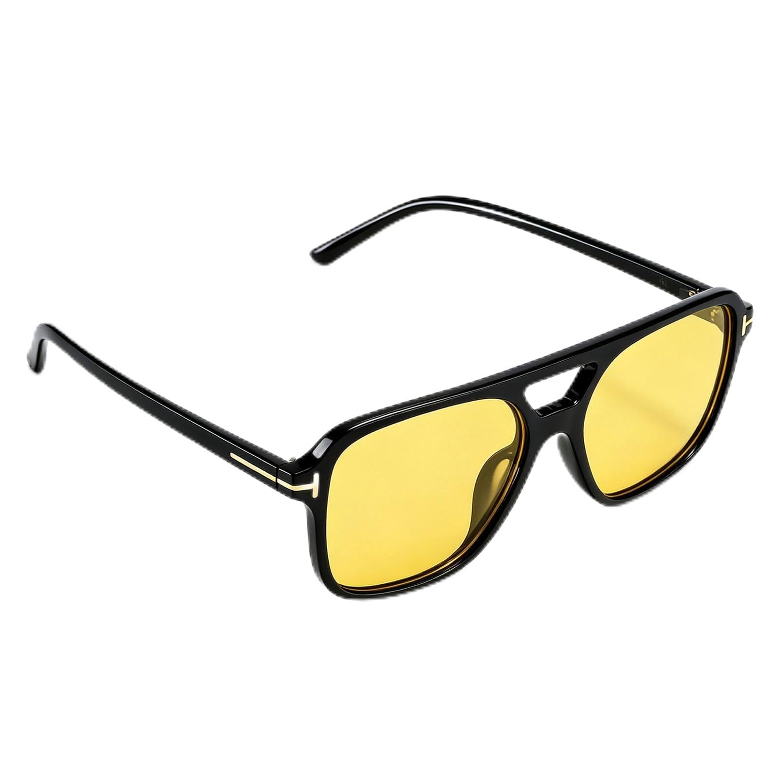 Dooaqiin Retro Polarised Night Driving Glasses for Men Women, Yellow Lens Sunglasses Anti Glare UV400 Protection, Vintage Oversized Square Pilot Sun Glasses for Cycling Fishing