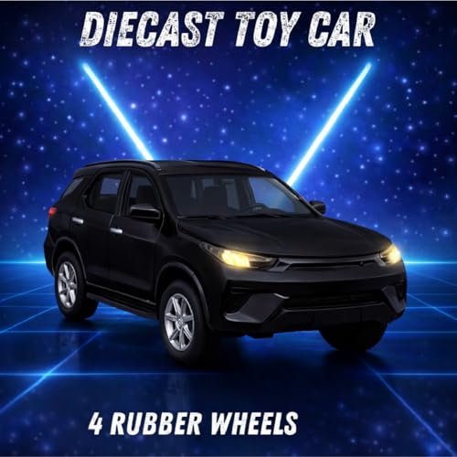 Image of Pringo Fortuner Toy Car for Kids | 1:36 Scale Diecast Pull Back Metal SUV Car | Openable Doors, Boot, Light & Sound | Toyota Fortuner SUV | Gift Toy for Boys 3+ Years | Black