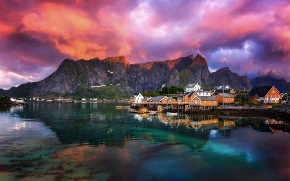 znwrr Full Drill Fjord Coastal Town Norwegian Village Mountain Landscape Sunset DIY 5D Diamond Painting by Number Unique Kits Home Wall Decor Crystal Rhinestone Wall Decor 40x50cm