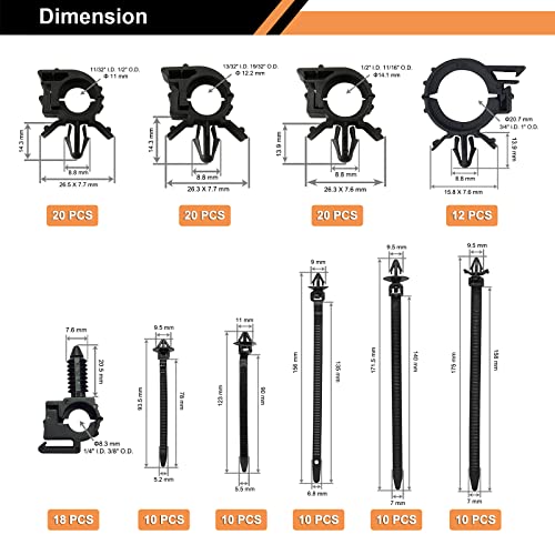 Woodzdon 140 Pcs Car Wire Loom Routing Clip Push Mount Cable Tie Assortment Heavy Duty Nylon 10 Different Size Automotive Wiring Harness Self Locking Zip Ties Strap Convoluted Conduit Universal Fit #TOP1