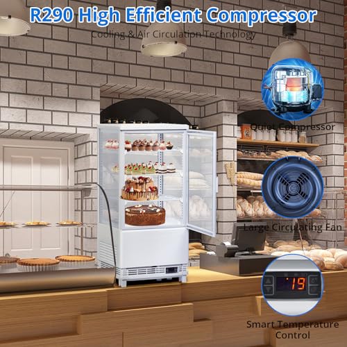 Image of 4.2 Cu Ft Countertop Commercial Refrigerated Pastry Display Case, Glass Door Cake Fridge, White Dessert Refrigerator with Adjustable Shelves and Auto Defrost for Bakery Cafe