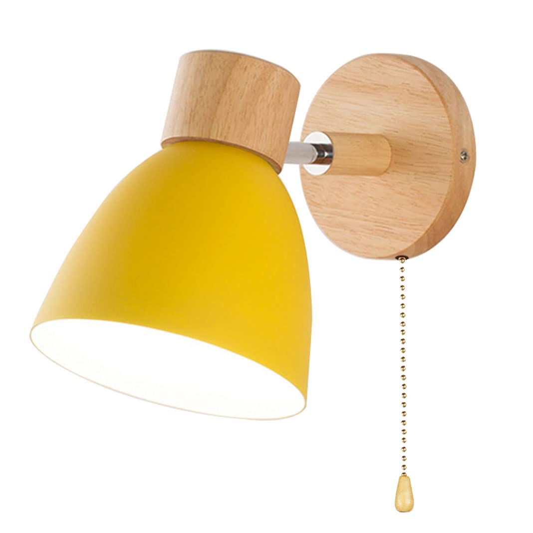 HUAYUSEDF Wall Sconce Lamps Lighting Fixture with Zipper on Off Switch,Bedside Macaron lamp E27 Solid Wood Base Lights for Living Room Aisle Children's Kid's Bedroom (White)(Yellow)