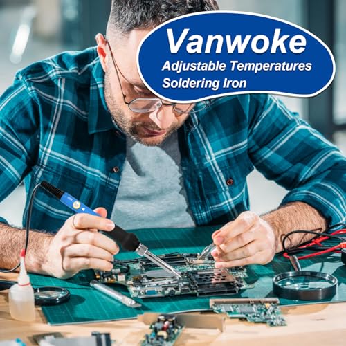 Vanwoke Soldeerbout Kit, 60 W, precisie-soldeerbout met instelbare temperatuur 200 ~ 480 °C, aan/uit-schakelaar, 5 soldeerpunten voor reparatie, lassen, dagelijks gebruik - Afbeelding 5
